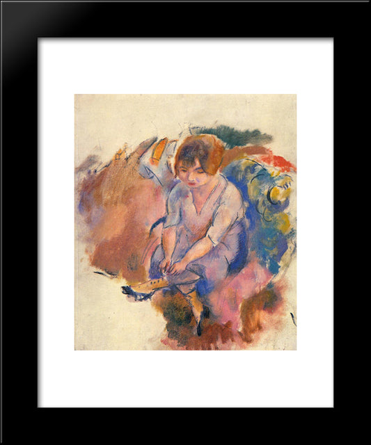 Young Woman Putting On Her Socks 20x24 Black Modern Wood Framed Art Print Poster by Pascin, Jules