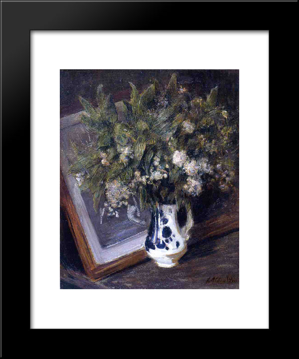 Flowers In A Delft Jug 20x24 Black Modern Wood Framed Art Print Poster by Weir, Julian Alden