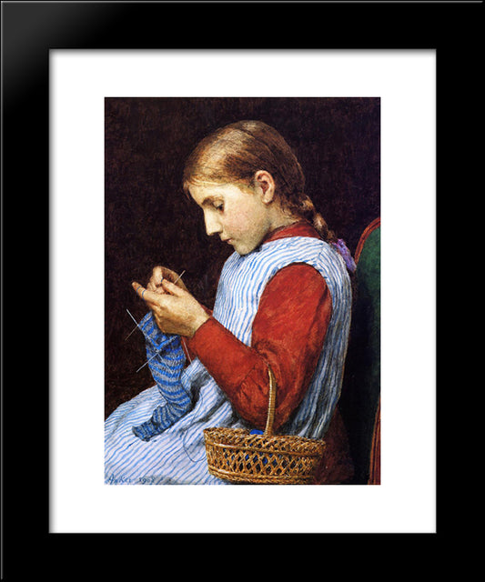Girl Knitting 20x24 Black Modern Wood Framed Art Print Poster by Weir, Julian Alden