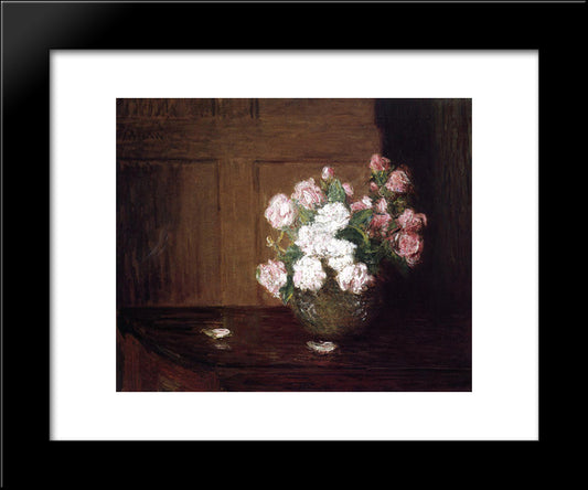 Roses In A Silver Bowl On A Mahogany Table 20x24 Black Modern Wood Framed Art Print Poster by Weir, Julian Alden
