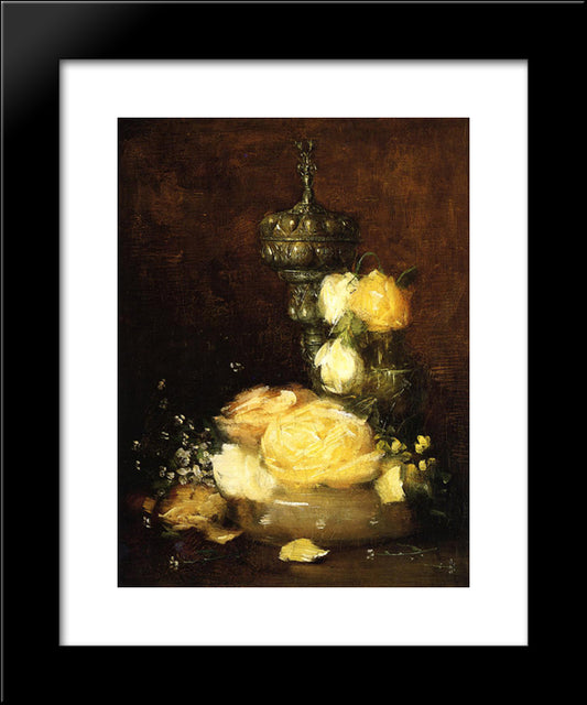 Silver Chalice With Roses 20x24 Black Modern Wood Framed Art Print Poster by Weir, Julian Alden