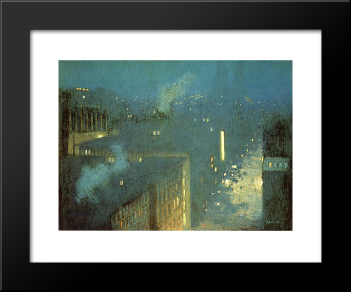 The Bridge Nocturne Aka Nocturne Queensboro Bridge 20x24 Black Modern Wood Framed Art Print Poster by Weir, Julian Alden