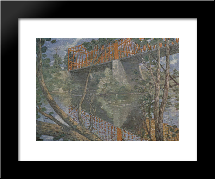 The Red Bridge 20x24 Black Modern Wood Framed Art Print Poster by Weir, Julian Alden