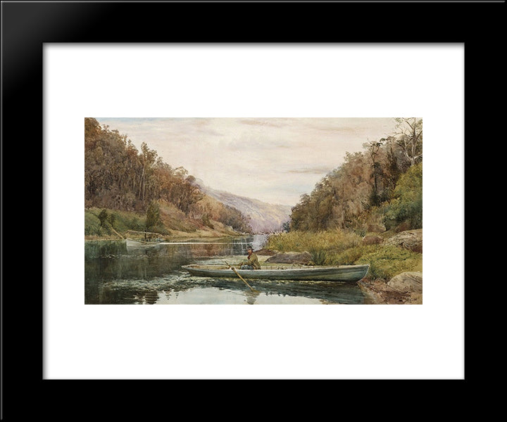 Boatman On The Hawkesbury River, At Cole And Candle Creek, Near Akuna Bay 20x24 Black Modern Wood Framed Art Print Poster by Ashton, Julian