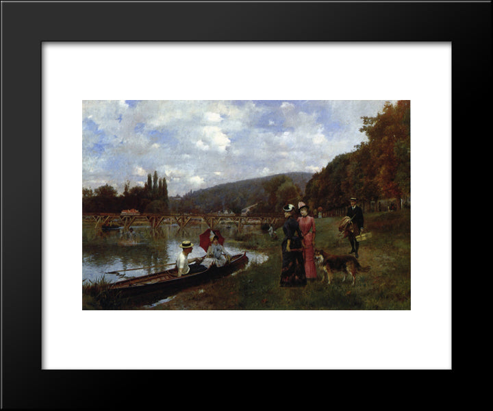 The Seine At Bougival 20x24 Black Modern Wood Framed Art Print Poster by Stewart, Julius LeBlanc
