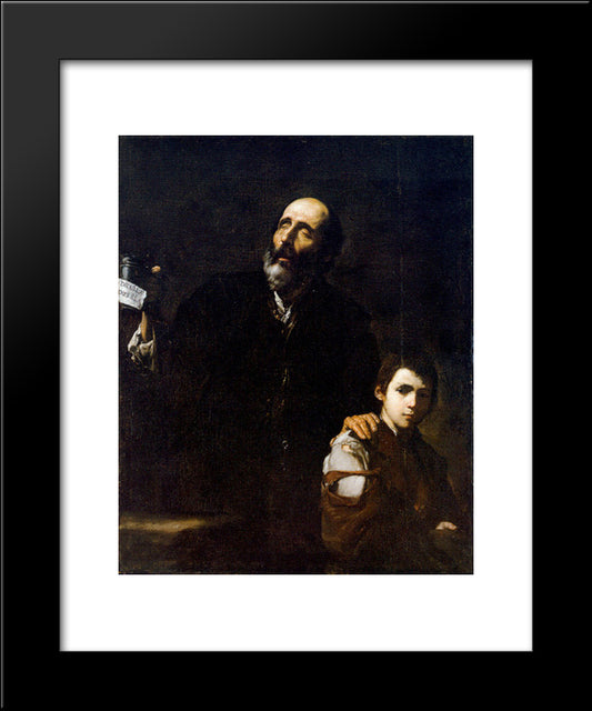 Blind Old Beggar 20x24 Black Modern Wood Framed Art Print Poster by Ribera, Jusepe de