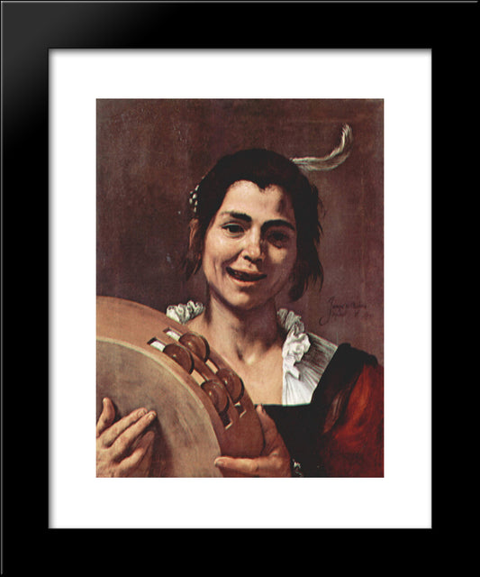 Girl With Tambourine 20x24 Black Modern Wood Framed Art Print Poster by Ribera, Jusepe de