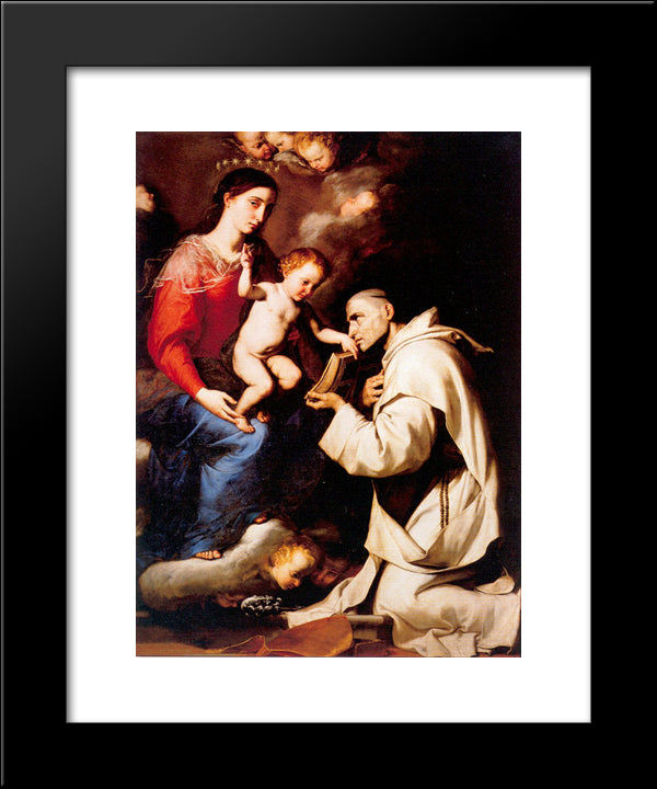 Madonna With The Christ Child And Saint Bruno 20x24 Black Modern Wood Framed Art Print Poster by Ribera, Jusepe de