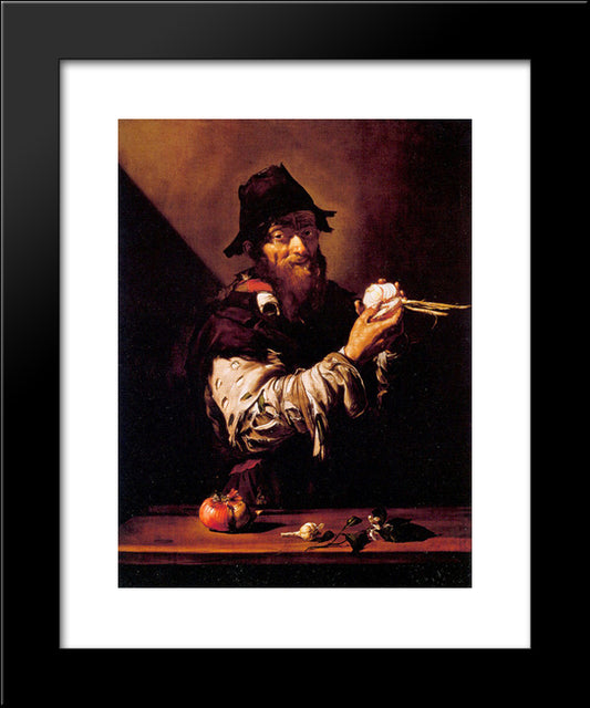 Portrait Of An Old Man With An Onion 20x24 Black Modern Wood Framed Art Print Poster by Ribera, Jusepe de