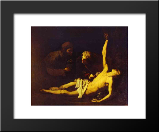 Saint Sebastian Attended By Saint Irene 20x24 Black Modern Wood Framed Art Print Poster by Ribera, Jusepe de