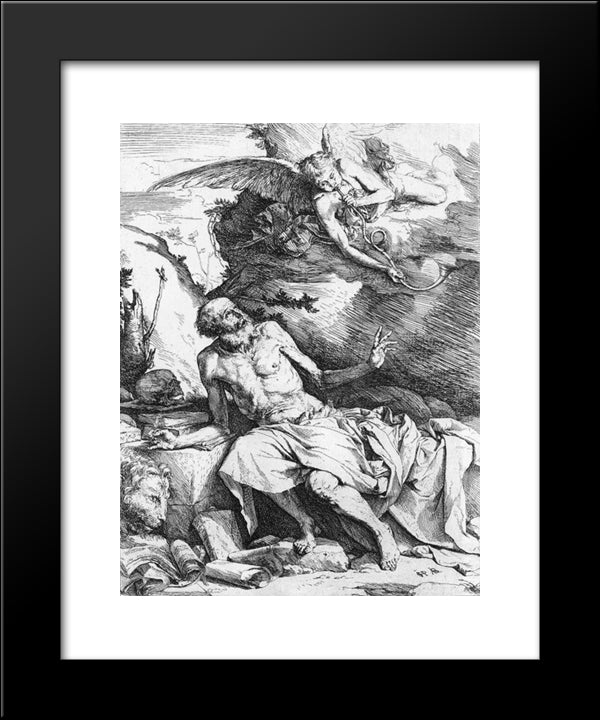 St. Jerome And The Angel 20x24 Black Modern Wood Framed Art Print Poster by Ribera, Jusepe de