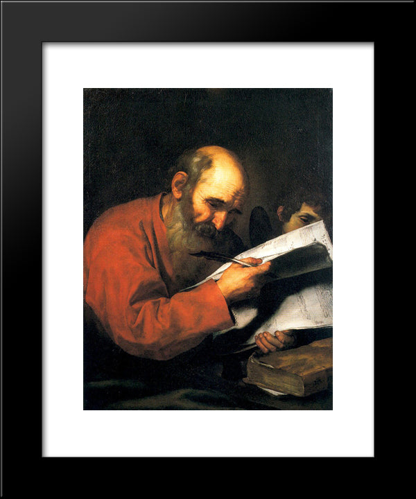 St. Matthew With The Angel 20x24 Black Modern Wood Framed Art Print Poster by Ribera, Jusepe de