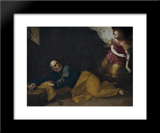 St. Peter Freed By An Angel 20x24 Black Modern Wood Framed Art Print Poster by Ribera, Jusepe de