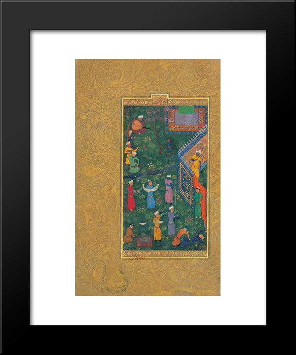 Sultan Hossein Mirza In Promenade (Left Part) 20x24 Black Modern Wood Framed Art Print Poster by ud Din Behzad, Kamal