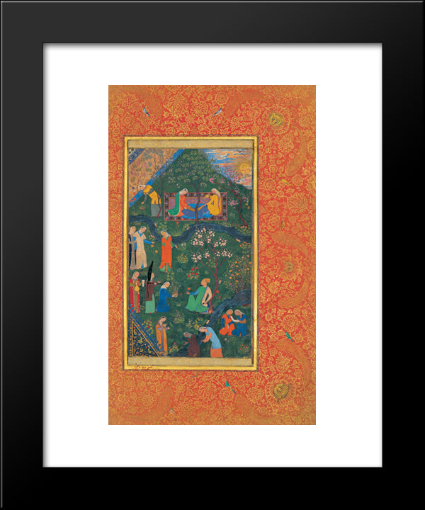 Sultan Hossein Mirza In Promenade (Right Part) 20x24 Black Modern Wood Framed Art Print Poster by ud Din Behzad, Kamal