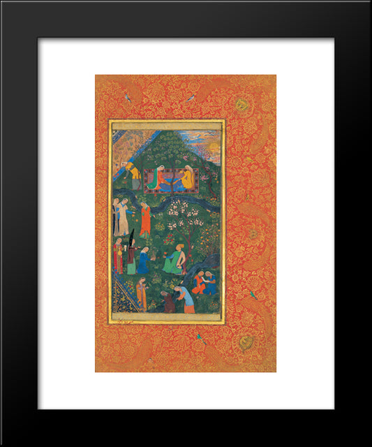 Sultan Hossein Mirza In Promenade (Right Part) 20x24 Black Modern Wood Framed Art Print Poster by ud Din Behzad, Kamal