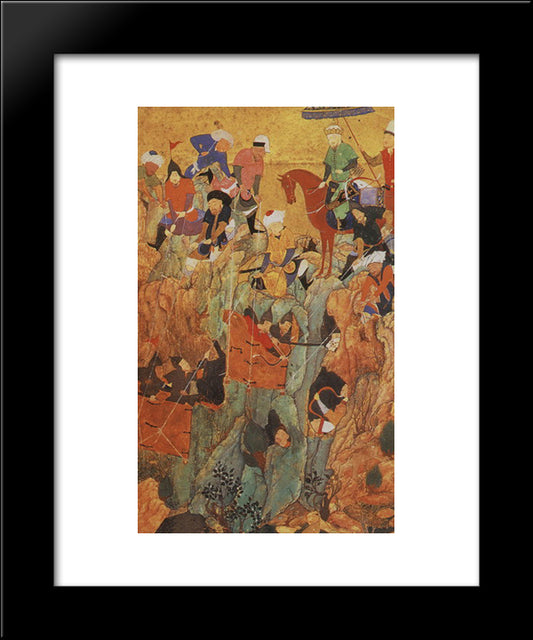 Timur'S Army Attacks The Survivors Of The Town Of Nerges, In Georgia 20x24 Black Modern Wood Framed Art Print Poster by ud Din Behzad, Kamal