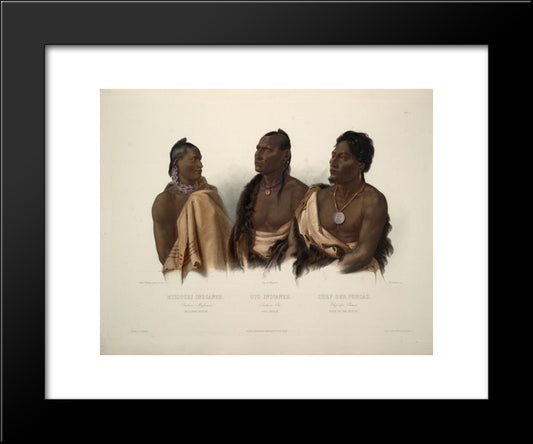 A Missouri Indian, An Oto Indian And The Chief Of The Puncas, Plate 7 From 'Travels In The Interior Of North America' 20x24 Black Modern Wood Framed Art Print Poster by Bodmer, Karl