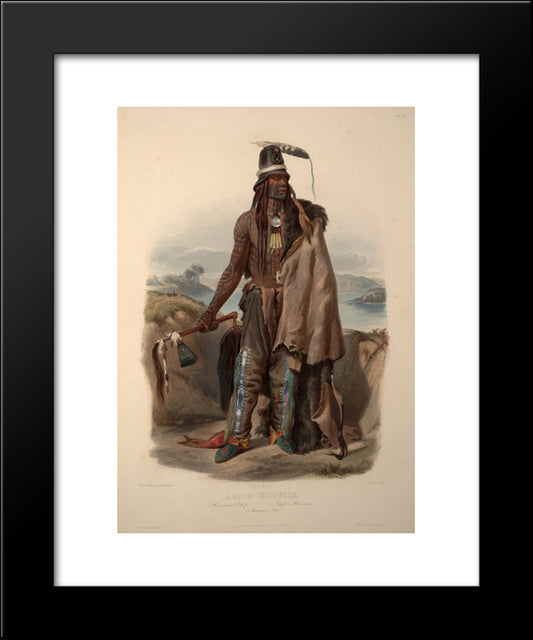 Abdih- Hiddisch. A Minatarre Chief, Plate 24 From Volume 1 Of 'Travels In The Interior Of North America' 20x24 Black Modern Wood Framed Art Print Poster by Bodmer, Karl