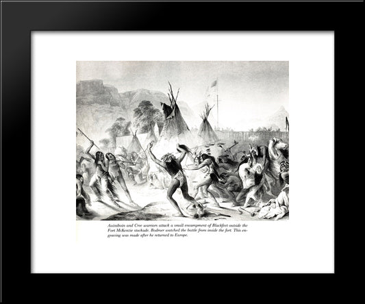 Assiniboin And Cree Warriors Attack Blackfeet 20x24 Black Modern Wood Framed Art Print Poster by Bodmer, Karl