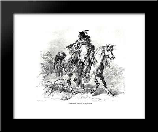 Blackfeet Warrior On Horseback 20x24 Black Modern Wood Framed Art Print Poster by Bodmer, Karl