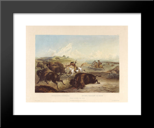 Indians Hunting The Bison, Plate 31 From Volume 2 Of 'Travels In The Interior Of North America' 20x24 Black Modern Wood Framed Art Print Poster by Bodmer, Karl
