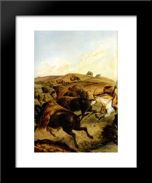 Indians Hunting The Bison [ Left ] 20x24 Black Modern Wood Framed Art Print Poster by Bodmer, Karl