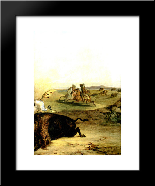 Indians Hunting The Bison [ Right ] 20x24 Black Modern Wood Framed Art Print Poster by Bodmer, Karl