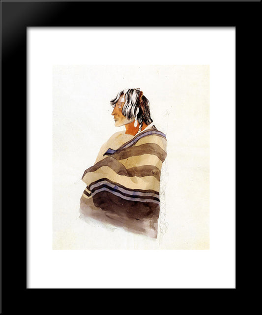 Kiasax, A Piegen Blackfeet Warrior 20x24 Black Modern Wood Framed Art Print Poster by Bodmer, Karl