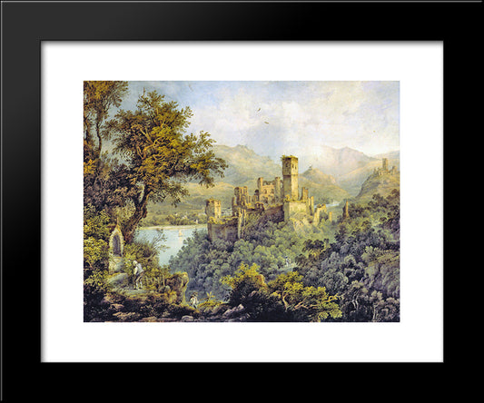 Stolzenfels Castle, In The Background Lahneck Castle 20x24 Black Modern Wood Framed Art Print Poster by Bodmer, Karl