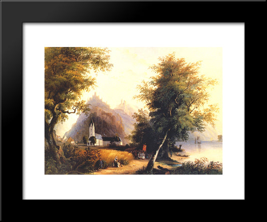 The 'Enemy Brothers' In Bornhofen On The Rhine With A Convent And Village View 20x24 Black Modern Wood Framed Art Print Poster by Bodmer, Karl