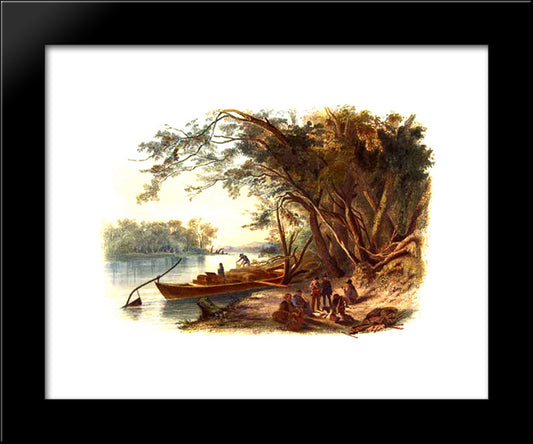 The Party In Which Karl Bodmer Was Traveling Stopped To Camp Along The Missouri River In North Dakoon 20x24 Black Modern Wood Framed Art Print Poster by Bodmer, Karl