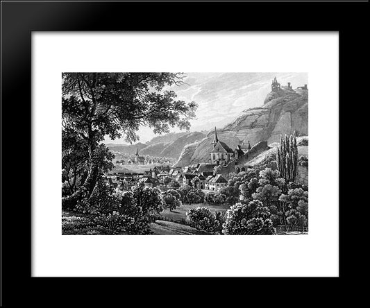 The Town Traben Trarbach And The Grevenburg On The Moselle River In Germany 20x24 Black Modern Wood Framed Art Print Poster by Bodmer, Karl