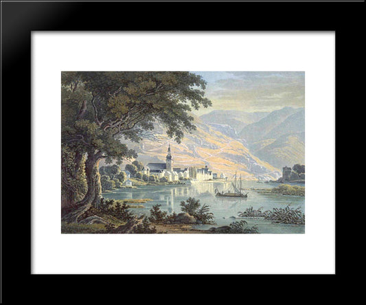 The Town Zell On The Moselle River In Germany 20x24 Black Modern Wood Framed Art Print Poster by Bodmer, Karl