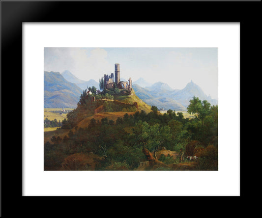 View Of The Godesburg And The Seven Mountains 20x24 Black Modern Wood Framed Art Print Poster by Bodmer, Karl