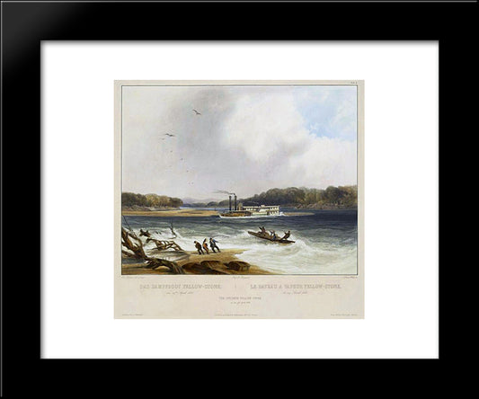 Yellowstone, Missouri River Steamboat, Depicted As Aground On 20x24 Black Modern Wood Framed Art Print Poster by Bodmer, Karl