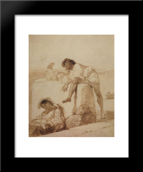 At Noon 20x24 Black Modern Wood Framed Art Print Poster by Bryullov, Karl