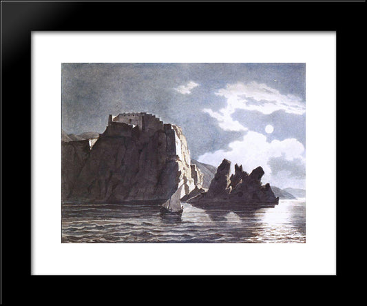 Cliffs And Moon At Night 20x24 Black Modern Wood Framed Art Print Poster by Bryullov, Karl