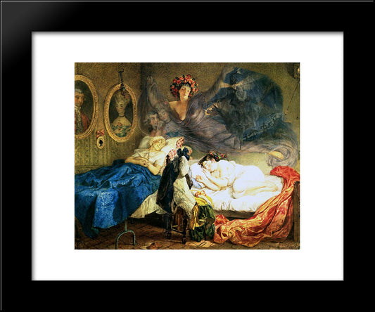 Dreams Of Grandmother And Granddaughter 20x24 Black Modern Wood Framed Art Print Poster by Bryullov, Karl