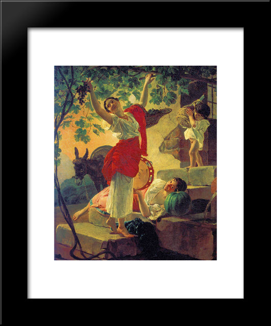 Girl Gathering Grapes In A Suburb Of Naples 20x24 Black Modern Wood Framed Art Print Poster by Bryullov, Karl