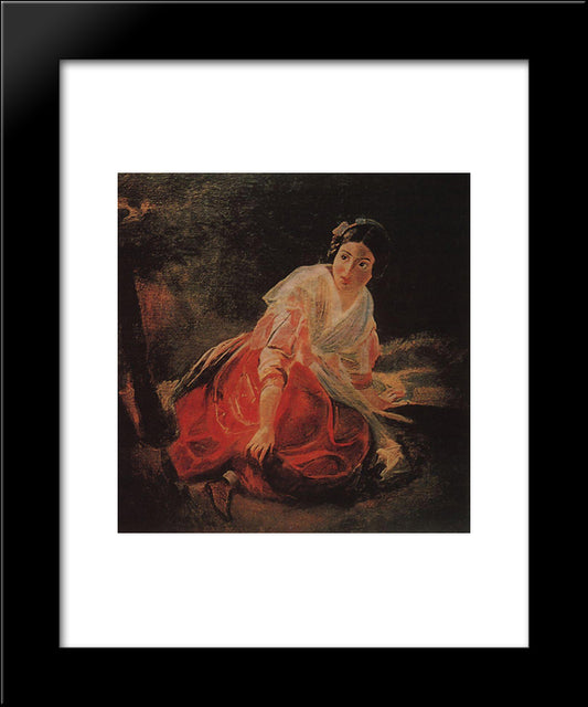 Girl In A Forest 20x24 Black Modern Wood Framed Art Print Poster by Bryullov, Karl