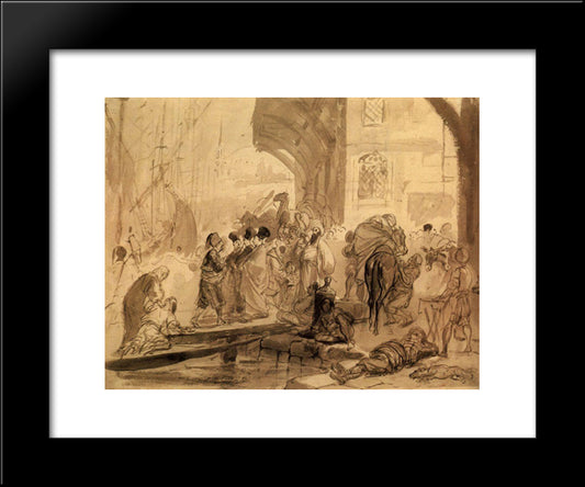 Harbour In Constantinople 20x24 Black Modern Wood Framed Art Print Poster by Bryullov, Karl