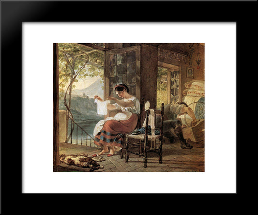 Italian, Expecting A Child, Looking At His Shirt, Her Husband Cobble Together A Cradle 20x24 Black Modern Wood Framed Art Print Poster by Bryullov, Karl