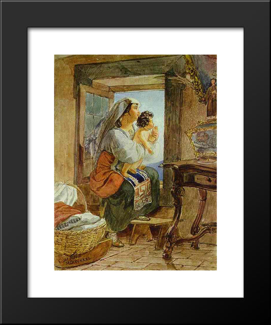 Italian Woman With A Child By A Window 20x24 Black Modern Wood Framed Art Print Poster by Bryullov, Karl