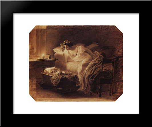 Mother Awoken By Her Crying Child 20x24 Black Modern Wood Framed Art Print Poster by Bryullov, Karl