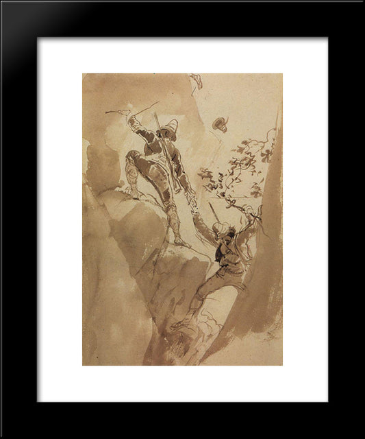Mountain Hunters 20x24 Black Modern Wood Framed Art Print Poster by Bryullov, Karl