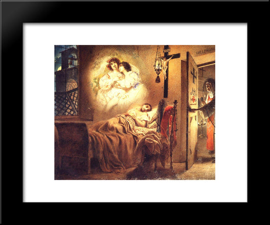 Nun'S Dream 20x24 Black Modern Wood Framed Art Print Poster by Bryullov, Karl