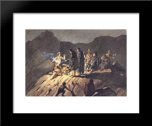 Participants Of The Expedition To Mount Vesuvius 20x24 Black Modern Wood Framed Art Print Poster by Bryullov, Karl