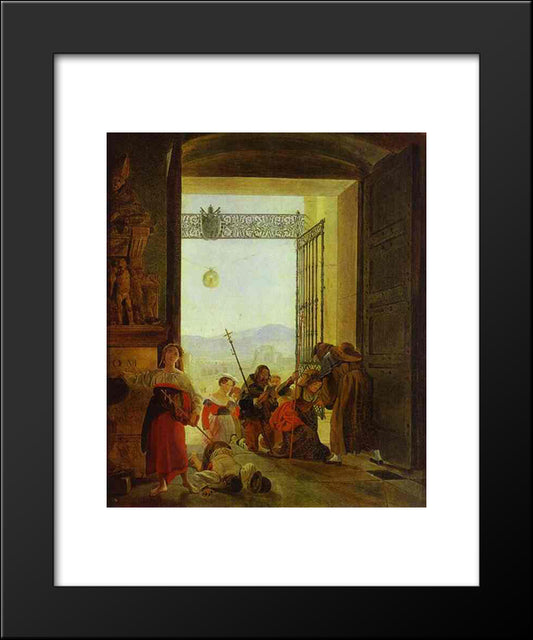 Pilgrims At The Entrance Of The Lateran Basilica 20x24 Black Modern Wood Framed Art Print Poster by Bryullov, Karl