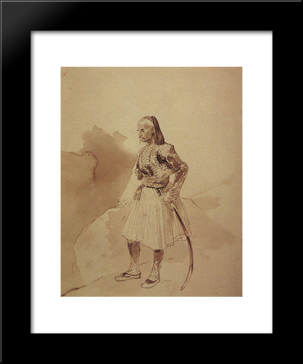 Portrait Of A Greek Insurgent Theodore Kolokotroni 20x24 Black Modern Wood Framed Art Print Poster by Bryullov, Karl